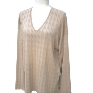 Armani Collezioni Beige Knit Cotton Blend V Neck Long Sleeve Sweater Women’s